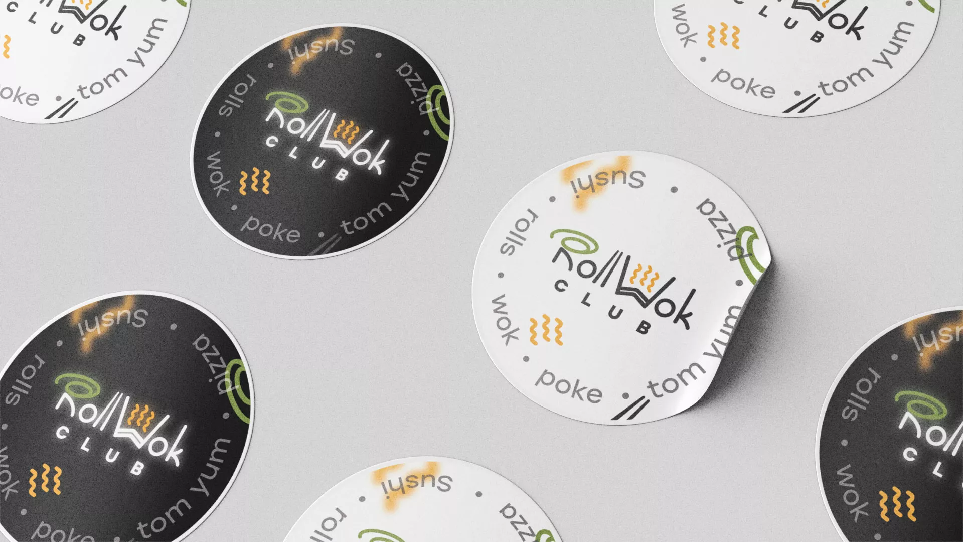Разработка наклеек для суши-бара «Roll Wok Club» в Владимире