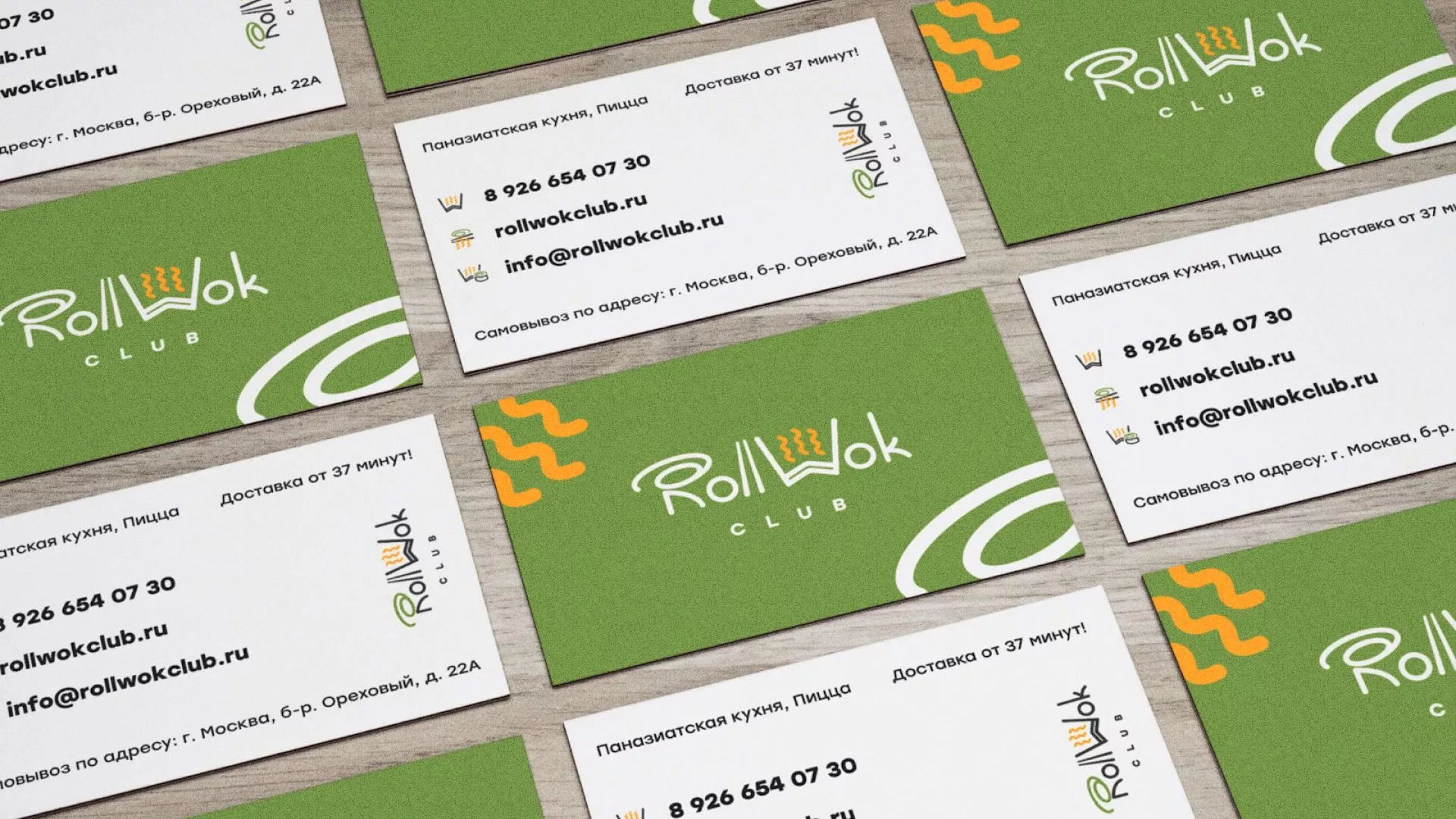 Разработка дизайна визиток суши-бара «Roll Wok Club» в Владимире